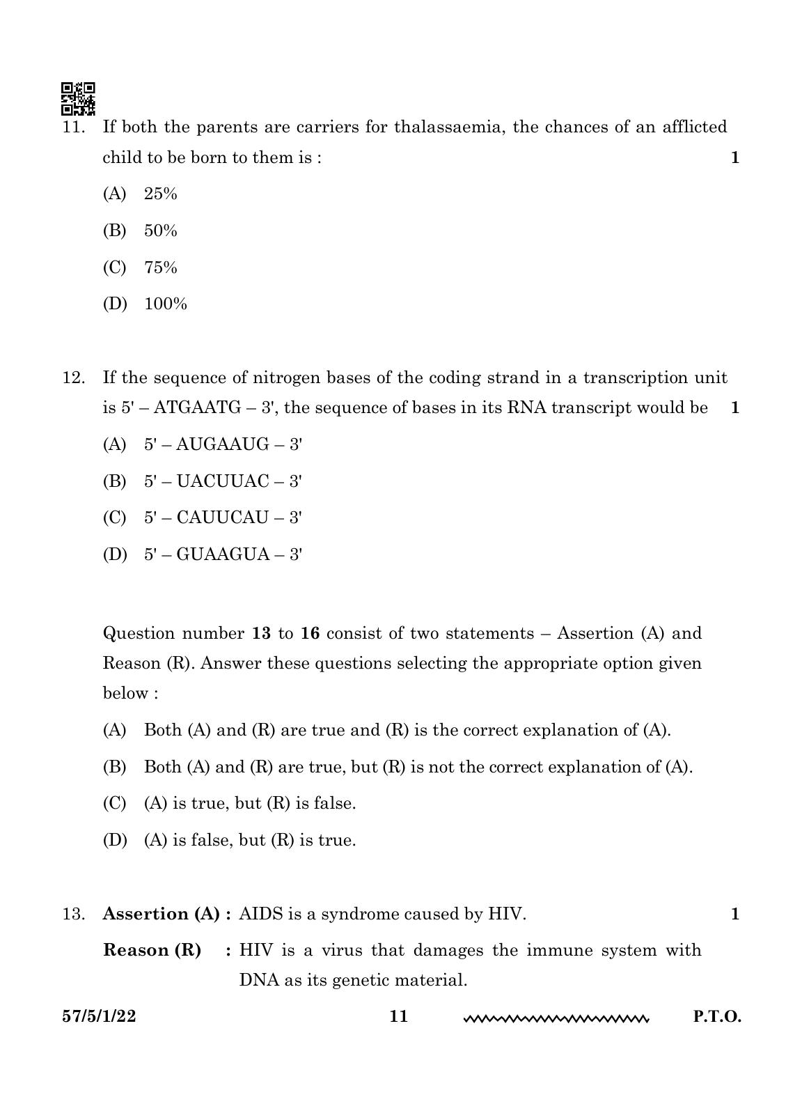 CBSE Class 12 57-5-1 Biology 2024 Question Paper - Page 11