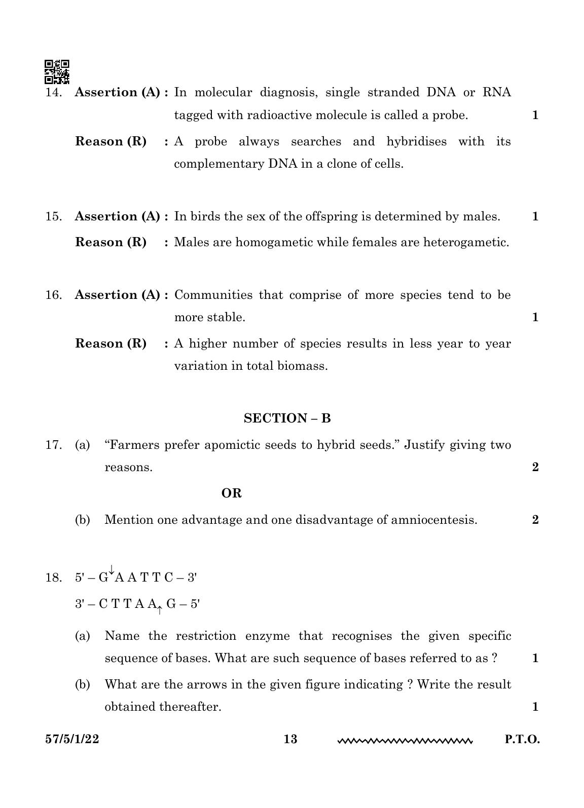 CBSE Class 12 57-5-1 Biology 2024 Question Paper - Page 13