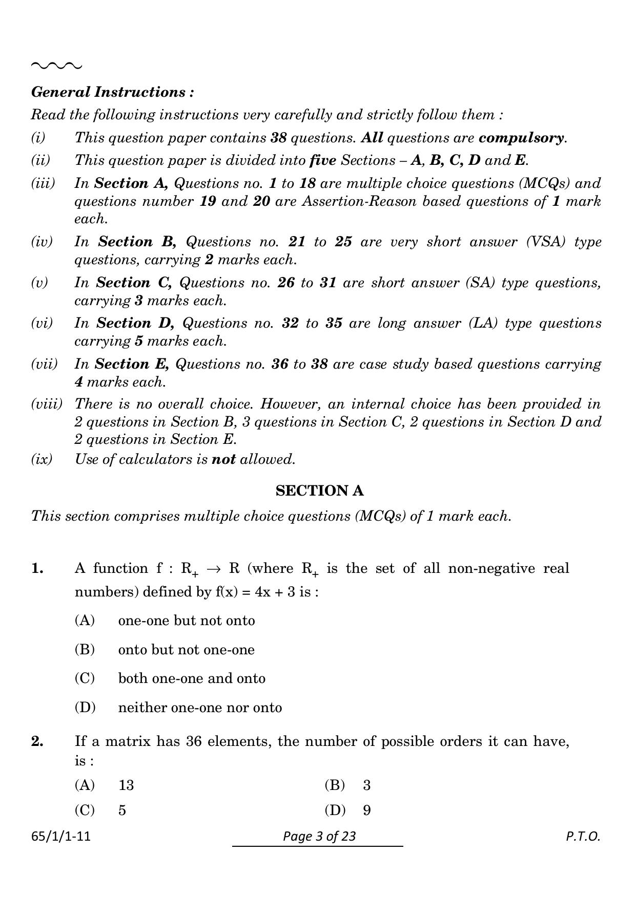 CBSE Class 12 65-1-1 Mathematics 2024 Question Paper - Page 3