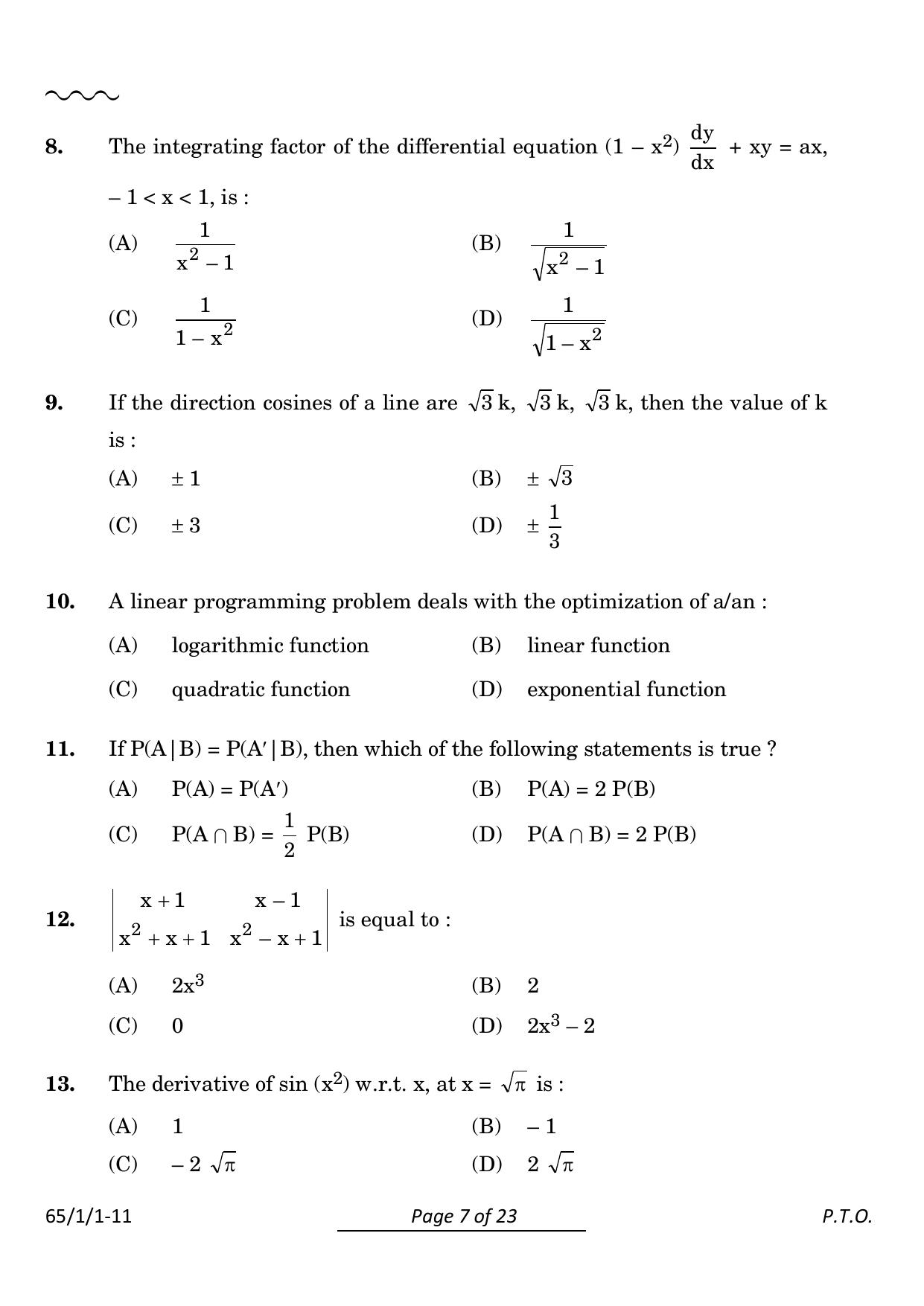 CBSE Class 12 65-1-1 Mathematics 2024 Question Paper - Page 7