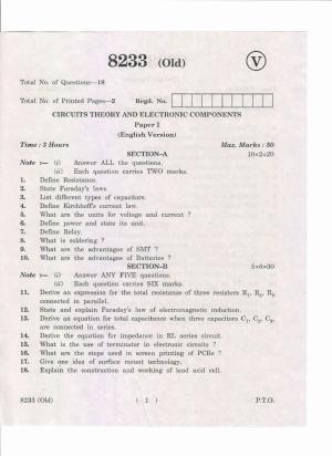 AP Inter 1st Year Circuit Theory and Electronic Components-I (Old) May-2019-Vocational Question Paper