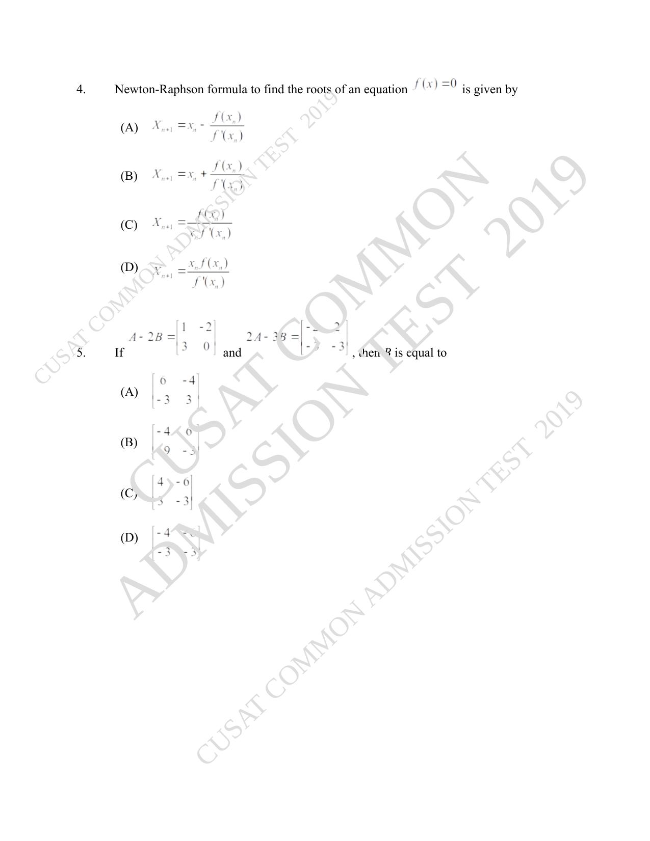 CUSAT CAT 2019 Engscince Question Paper With Answer Key - Page 2