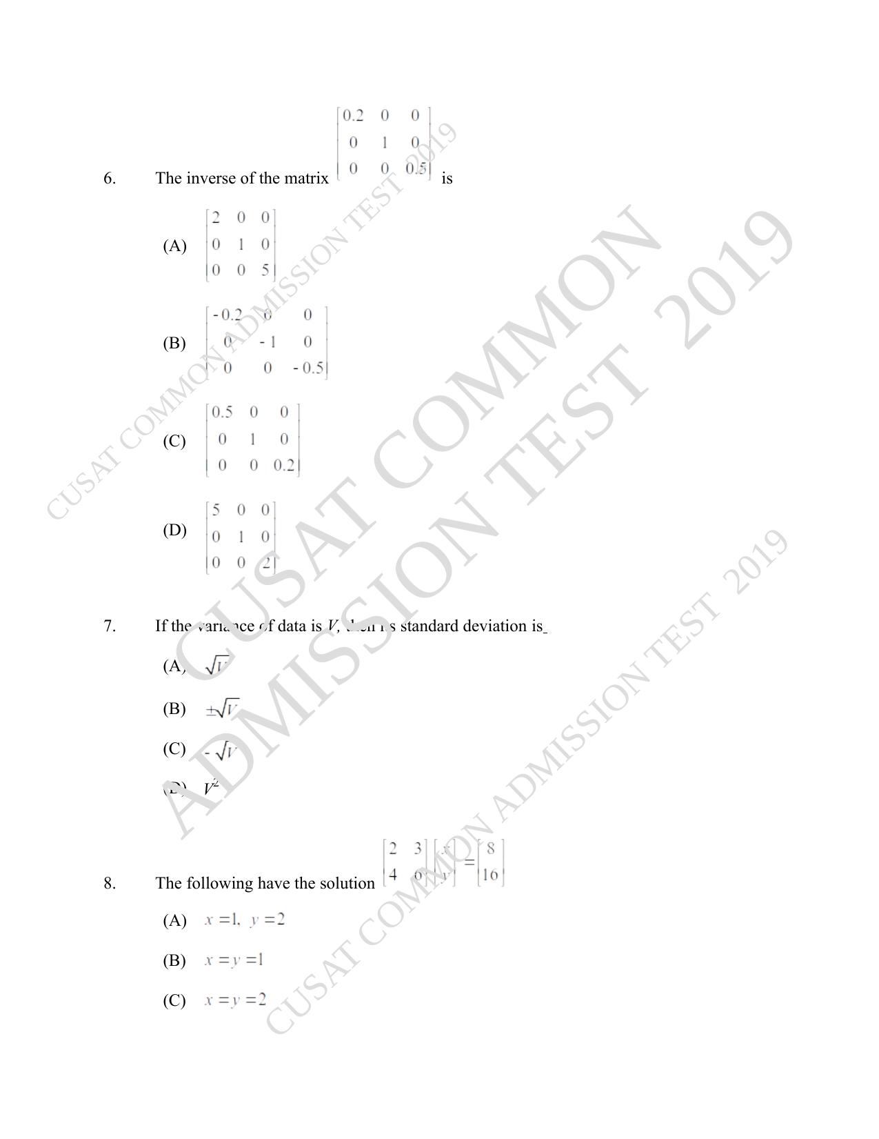 CUSAT CAT 2019 Engscince Question Paper With Answer Key - Page 3