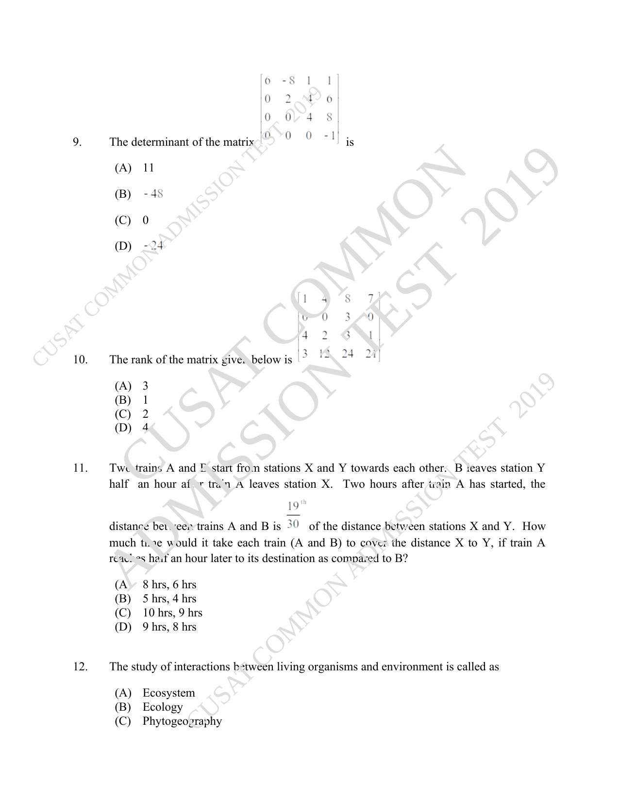 CUSAT CAT 2019 Engscince Question Paper With Answer Key - Page 5