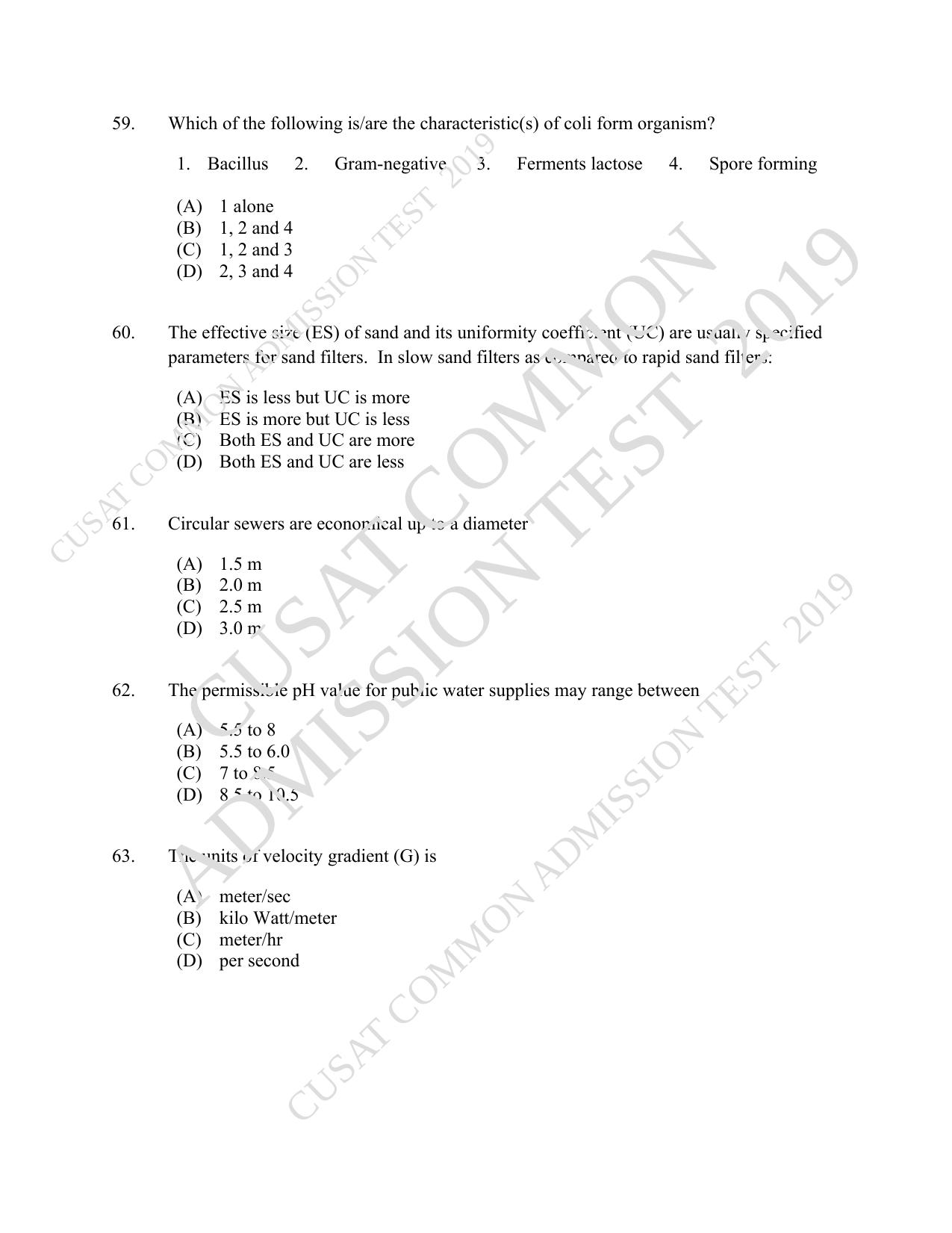 CUSAT CAT 2019 Engscince Question Paper With Answer Key - Page 17