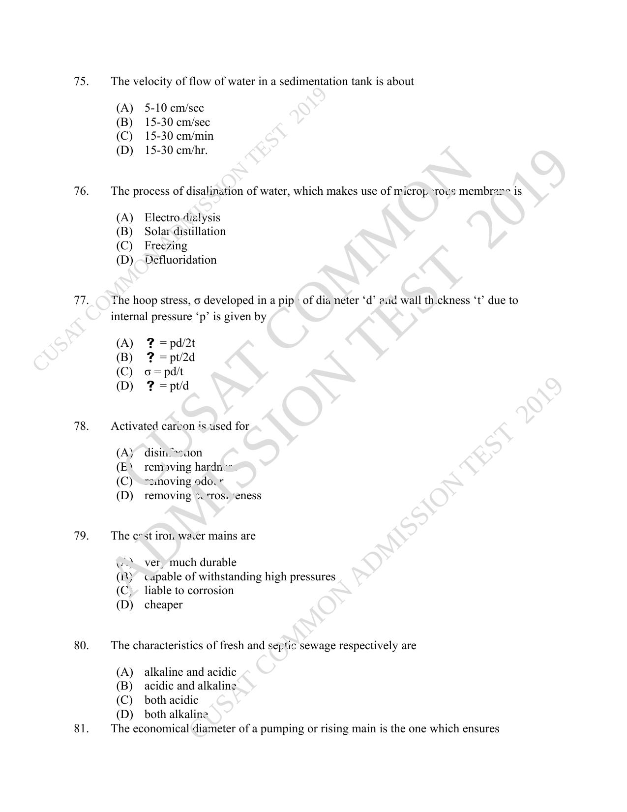 CUSAT CAT 2019 Engscince Question Paper With Answer Key - Page 20