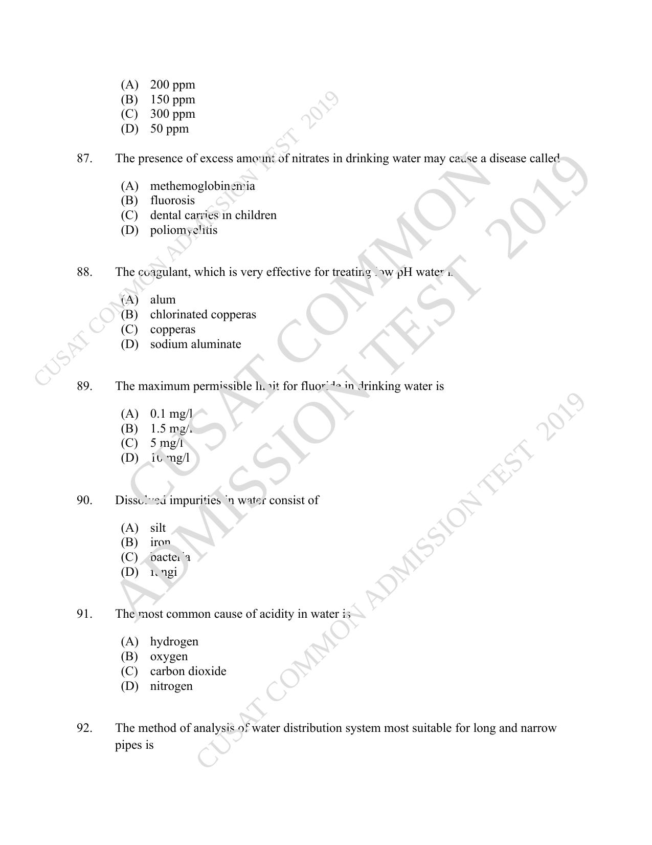CUSAT CAT 2019 Engscince Question Paper With Answer Key - Page 22