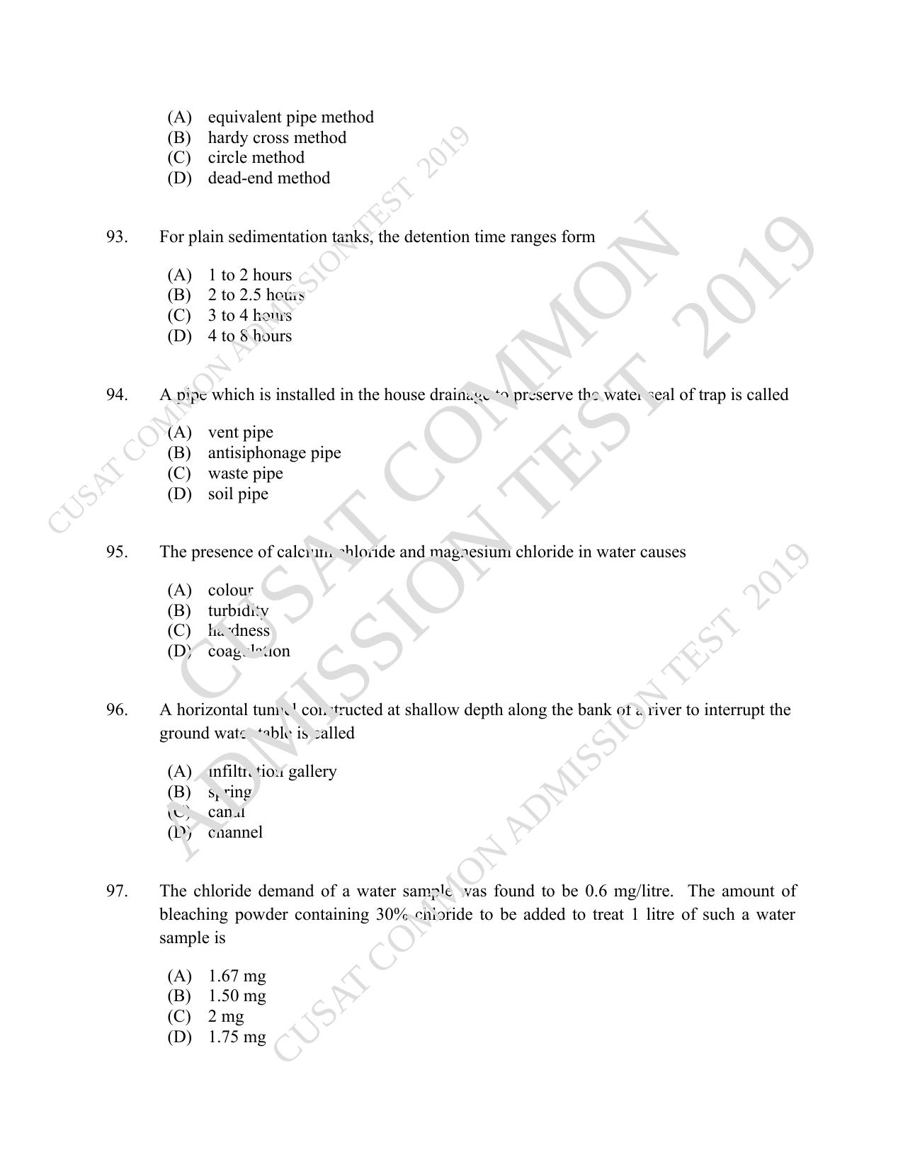 CUSAT CAT 2019 Engscince Question Paper With Answer Key - Page 23