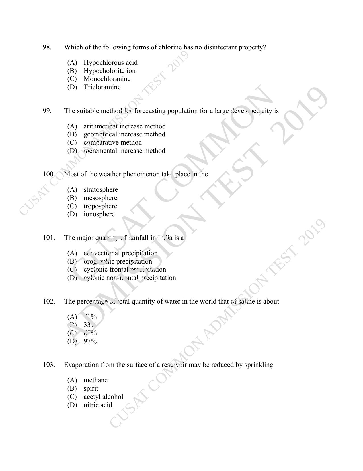 CUSAT CAT 2019 Engscince Question Paper With Answer Key - Page 25