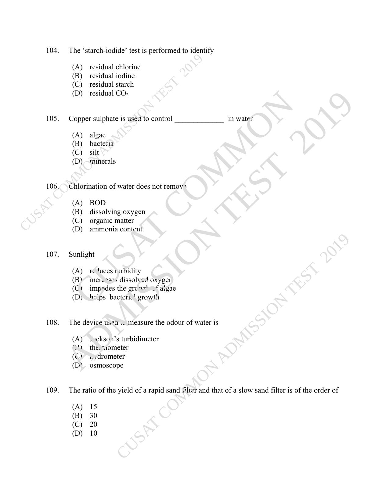 CUSAT CAT 2019 Engscince Question Paper With Answer Key - Page 26