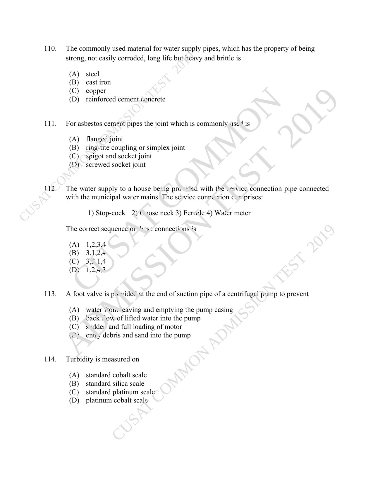 CUSAT CAT 2019 Engscince Question Paper With Answer Key - Page 27
