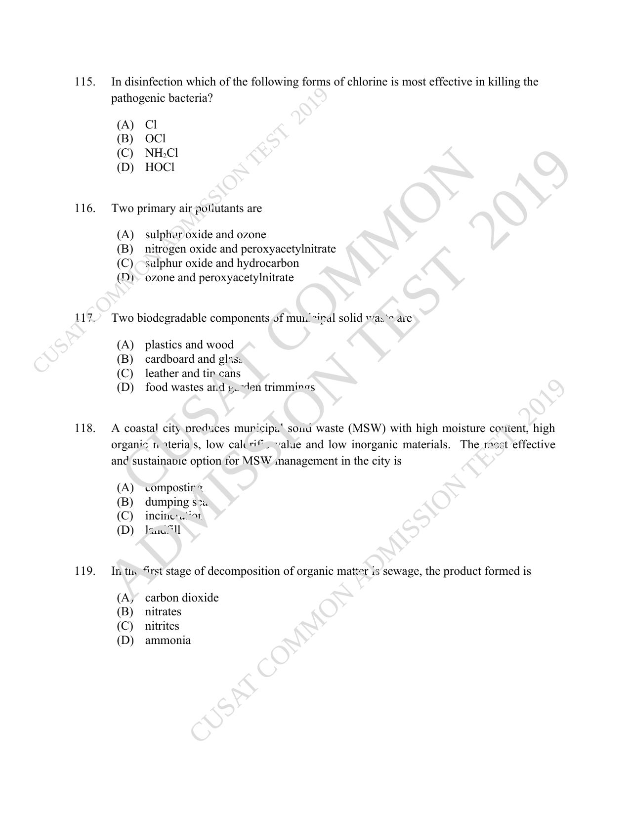 CUSAT CAT 2019 Engscince Question Paper With Answer Key - Page 28