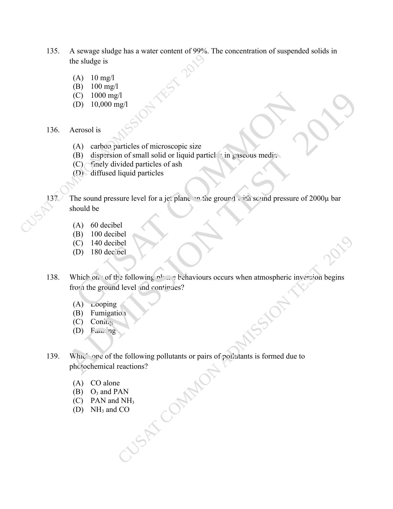 CUSAT CAT 2019 Engscince Question Paper With Answer Key - Page 32
