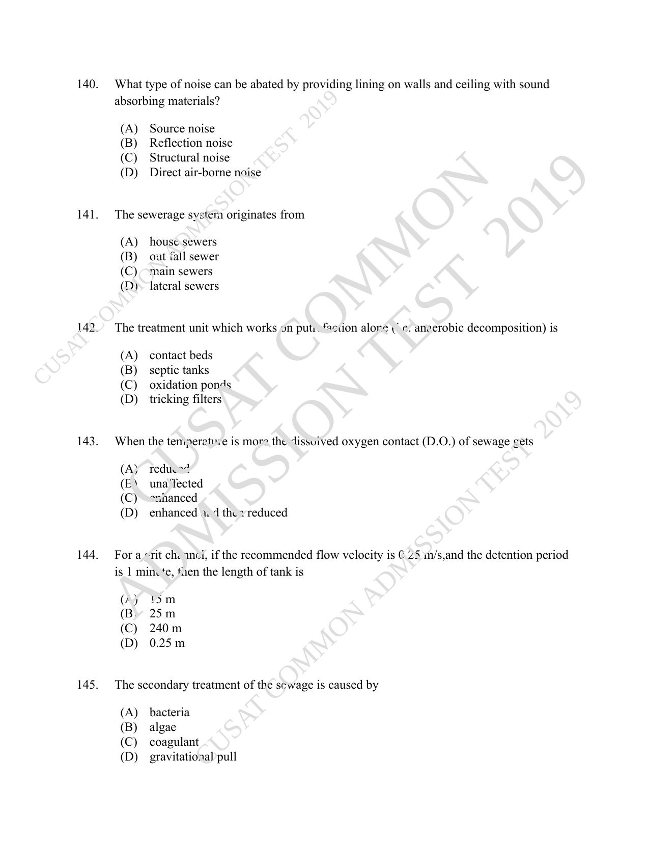 CUSAT CAT 2019 Engscince Question Paper With Answer Key - Page 33