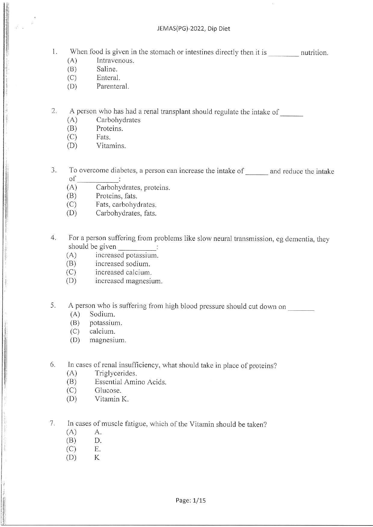 WBJEEB JEMAS (PG) 2022 Dip Diet Question Paper - Page 3