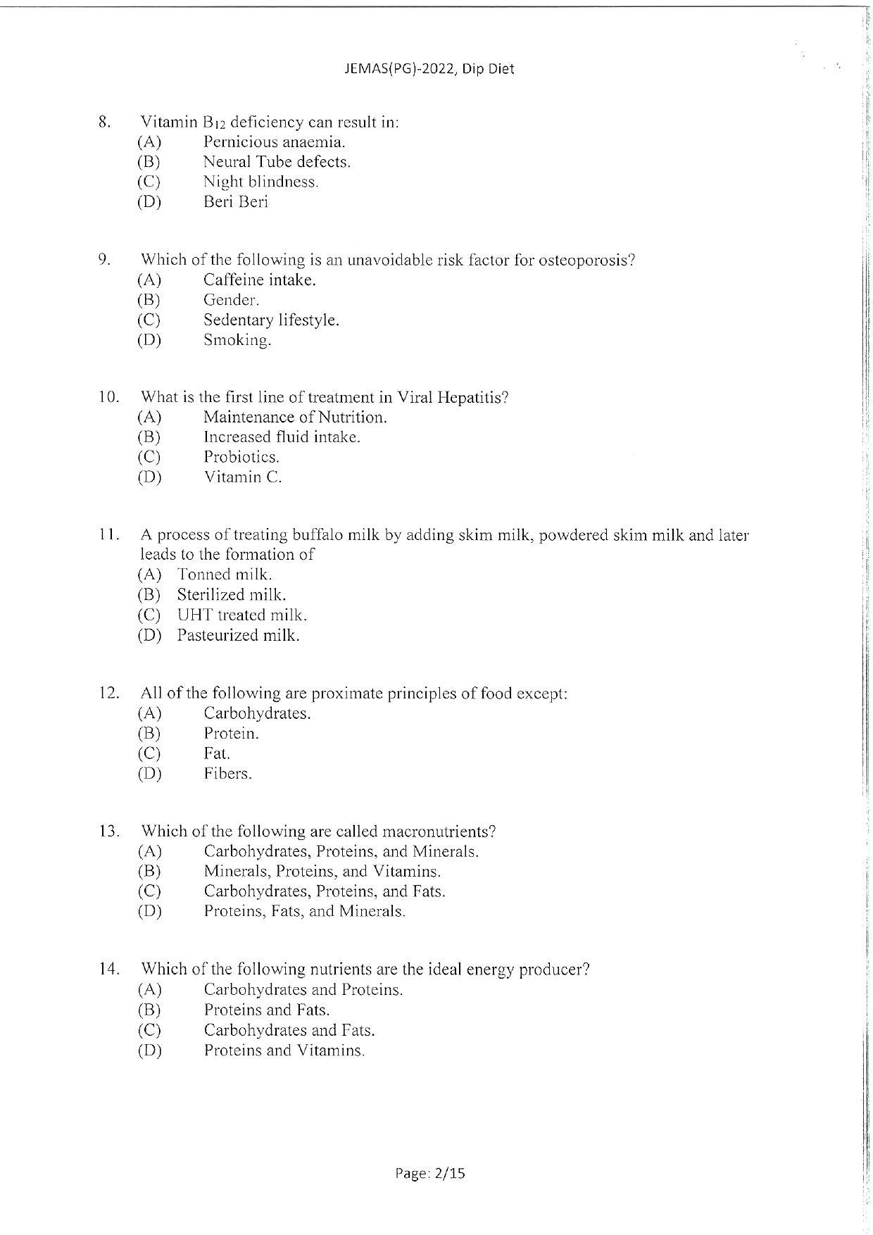 WBJEEB JEMAS (PG) 2022 Dip Diet Question Paper - Page 4