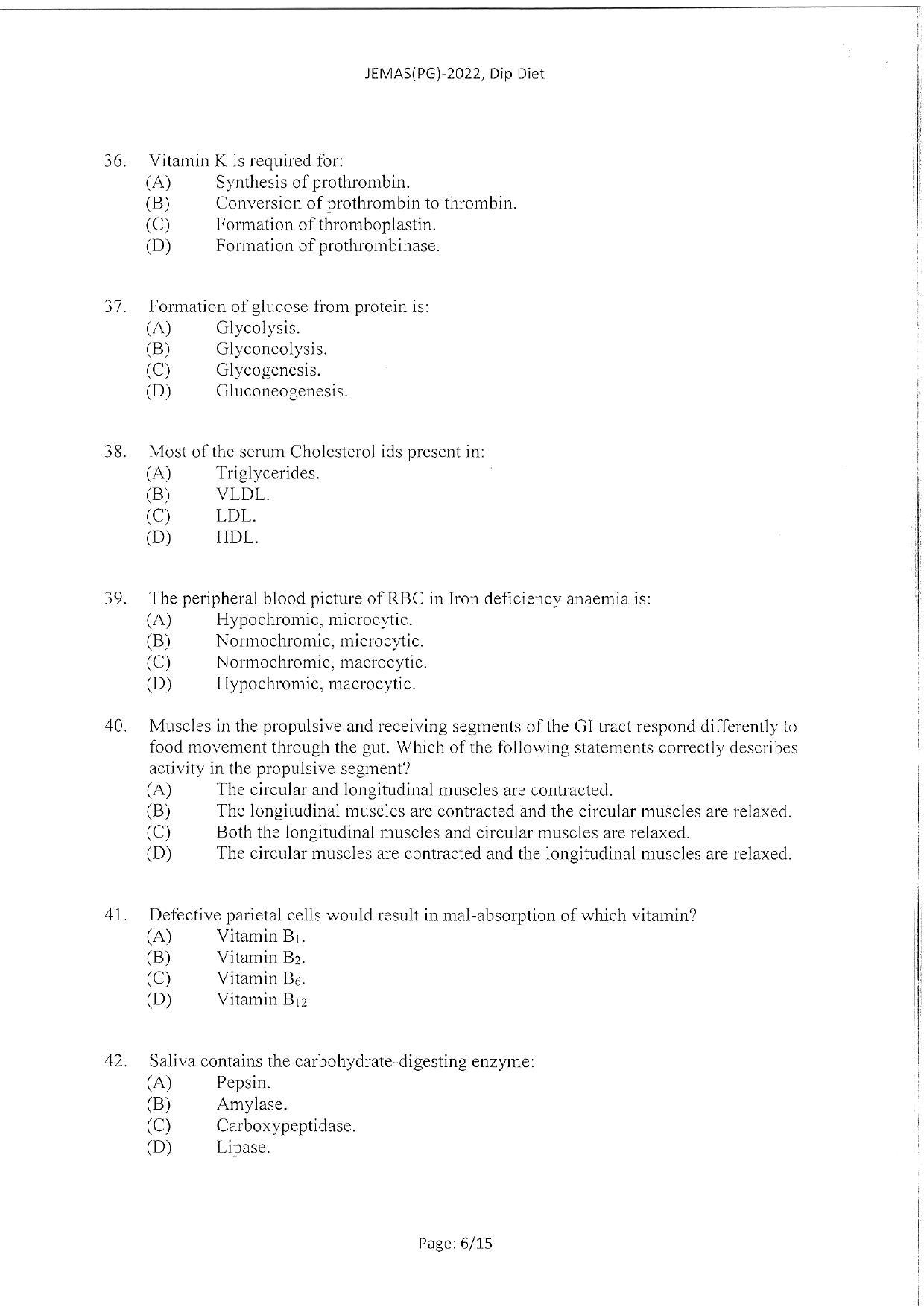 WBJEEB JEMAS (PG) 2022 Dip Diet Question Paper - Page 8