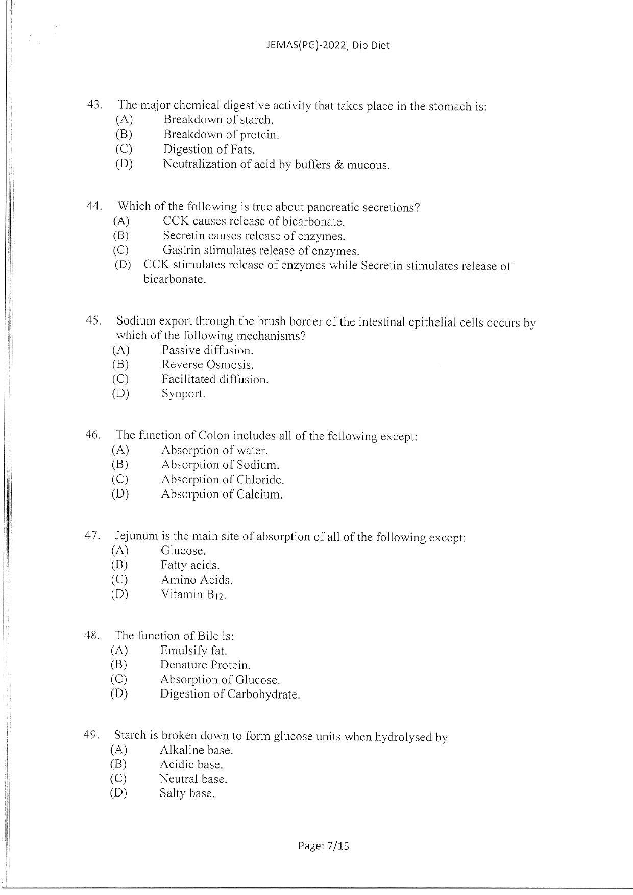 WBJEEB JEMAS (PG) 2022 Dip Diet Question Paper - Page 9