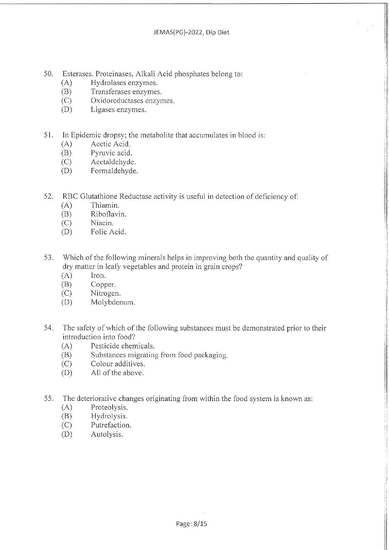 WBJEEB JEMAS (PG) 2022 Dip Diet Question Paper - Page 10