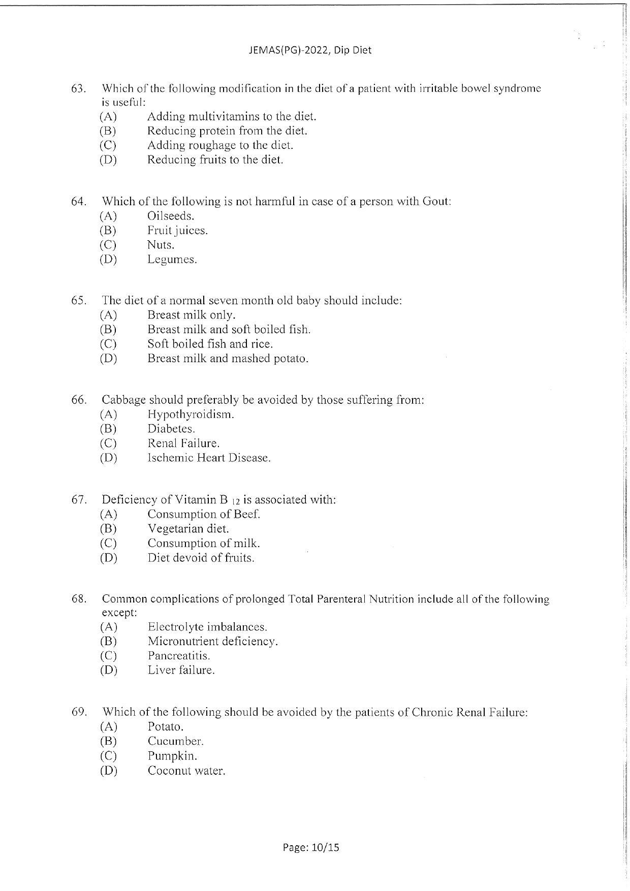 WBJEEB JEMAS (PG) 2022 Dip Diet Question Paper - Page 12