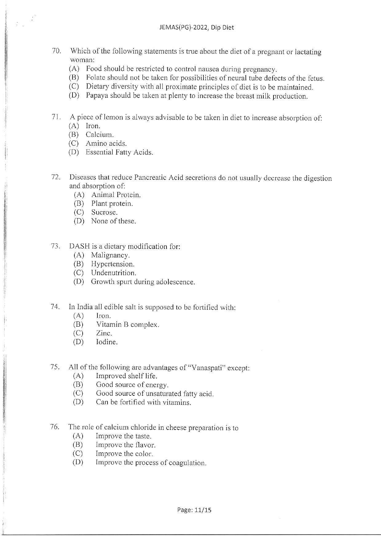 WBJEEB JEMAS (PG) 2022 Dip Diet Question Paper - Page 13