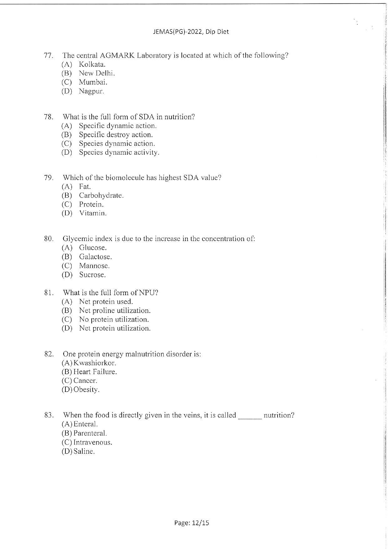 WBJEEB JEMAS (PG) 2022 Dip Diet Question Paper - Page 14