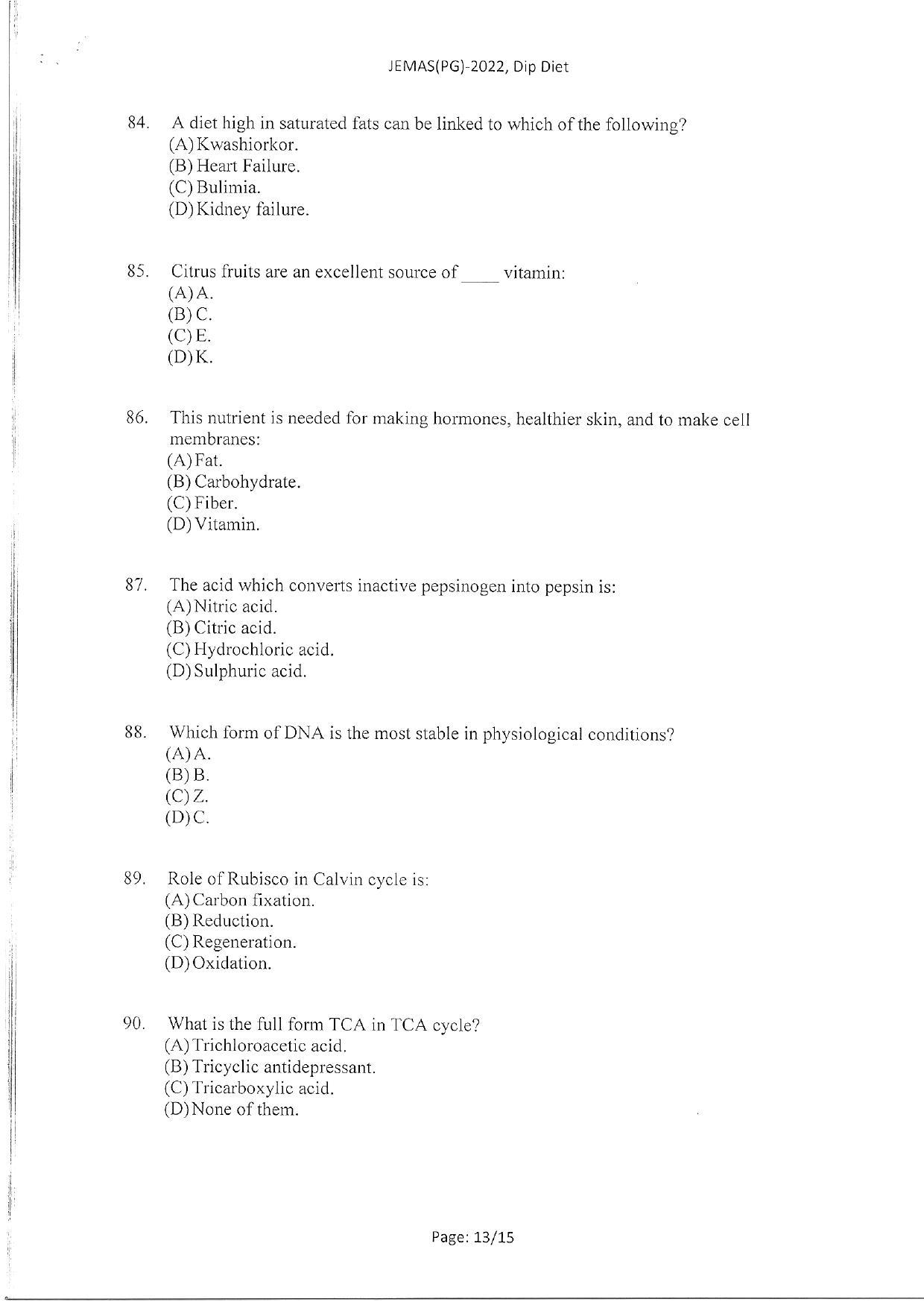 WBJEEB JEMAS (PG) 2022 Dip Diet Question Paper - Page 15