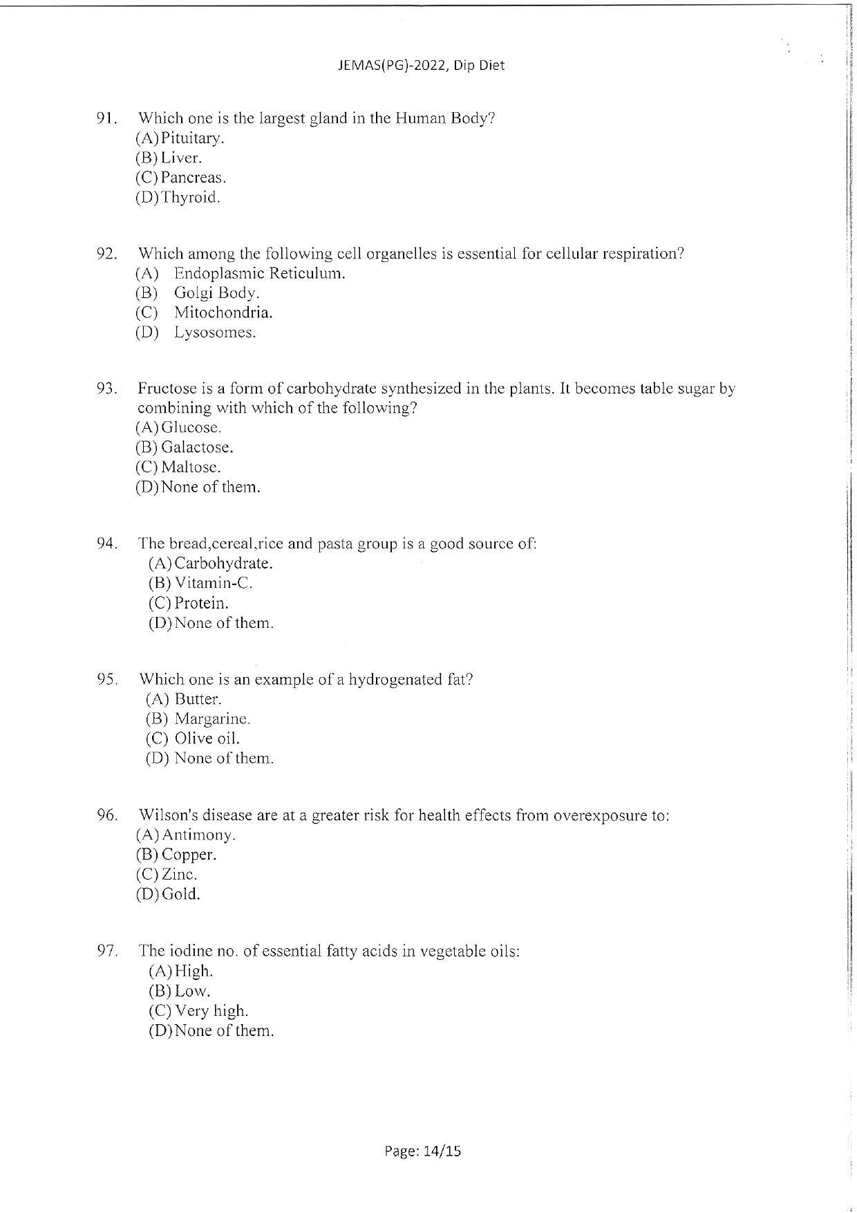 WBJEEB JEMAS (PG) 2022 Dip Diet Question Paper - Page 16