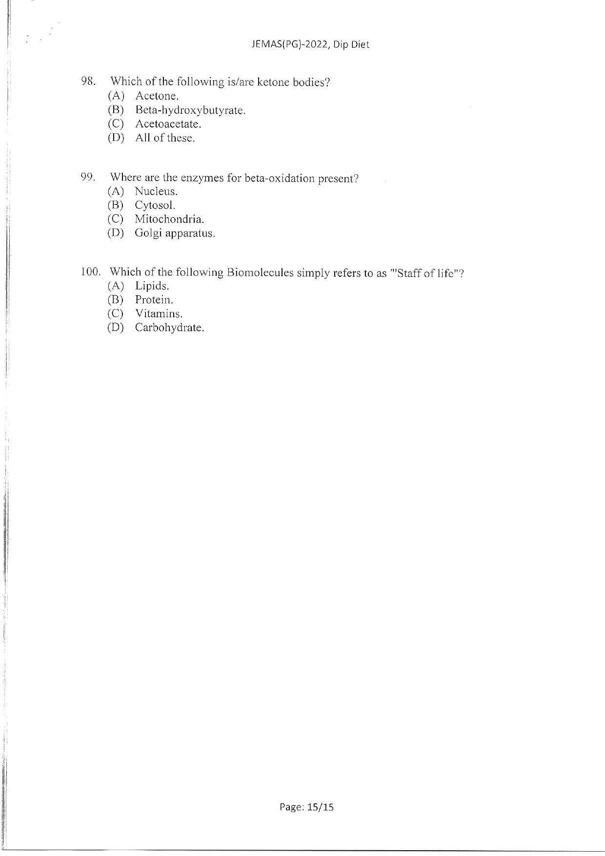 WBJEEB JEMAS (PG) 2022 Dip Diet Question Paper - Page 17