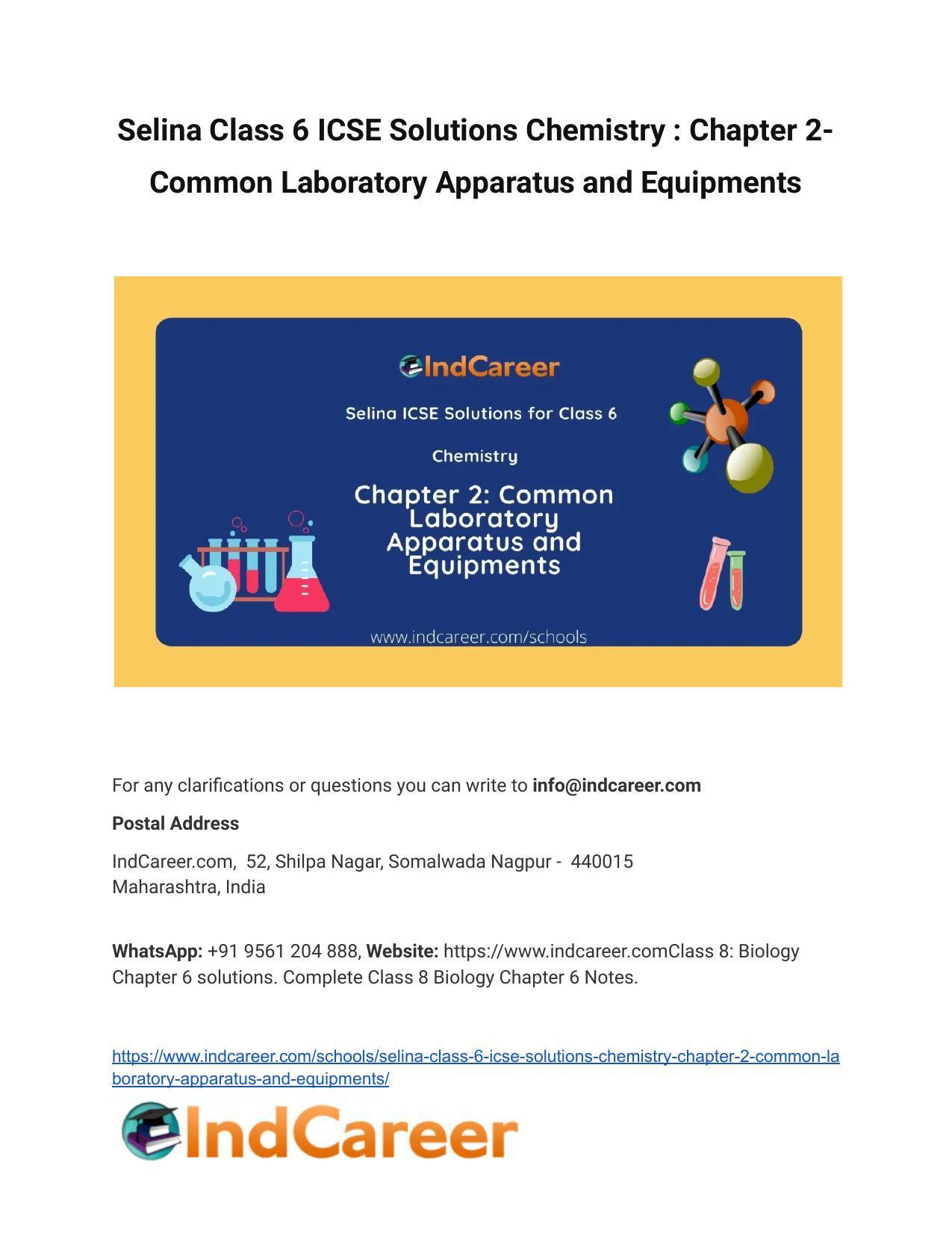 Selina Class 6 ICSE Solutions Chemistry : Chapter 2- Common Laboratory Apparatus and Equipments - Page 1