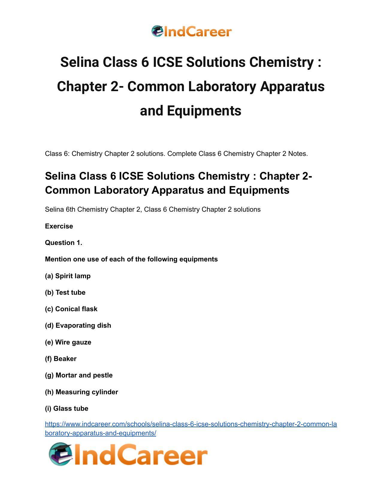 Selina Class 6 ICSE Solutions Chemistry : Chapter 2- Common Laboratory Apparatus and Equipments - Page 2