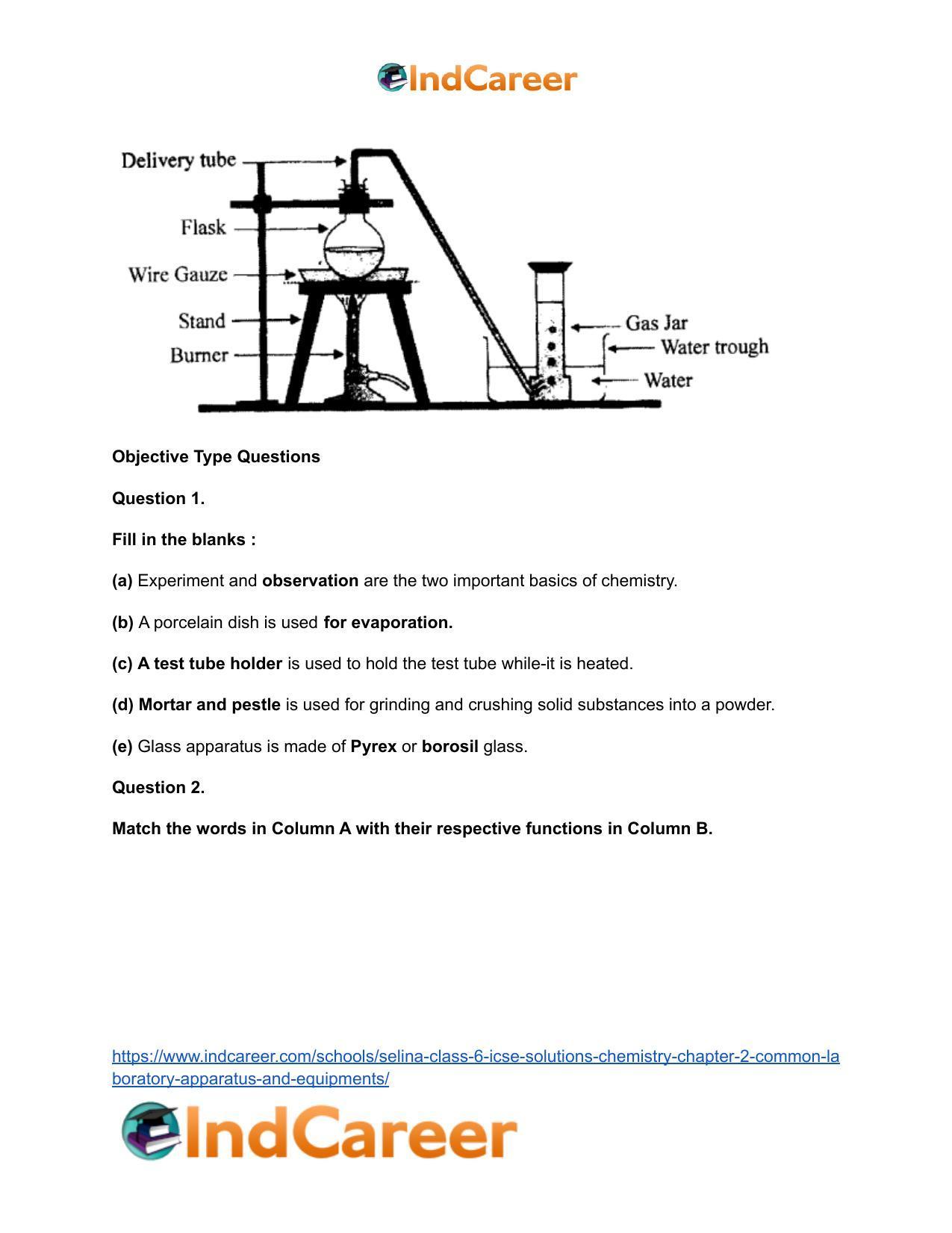 Selina Class 6 ICSE Solutions Chemistry : Chapter 2- Common Laboratory Apparatus and Equipments - Page 6