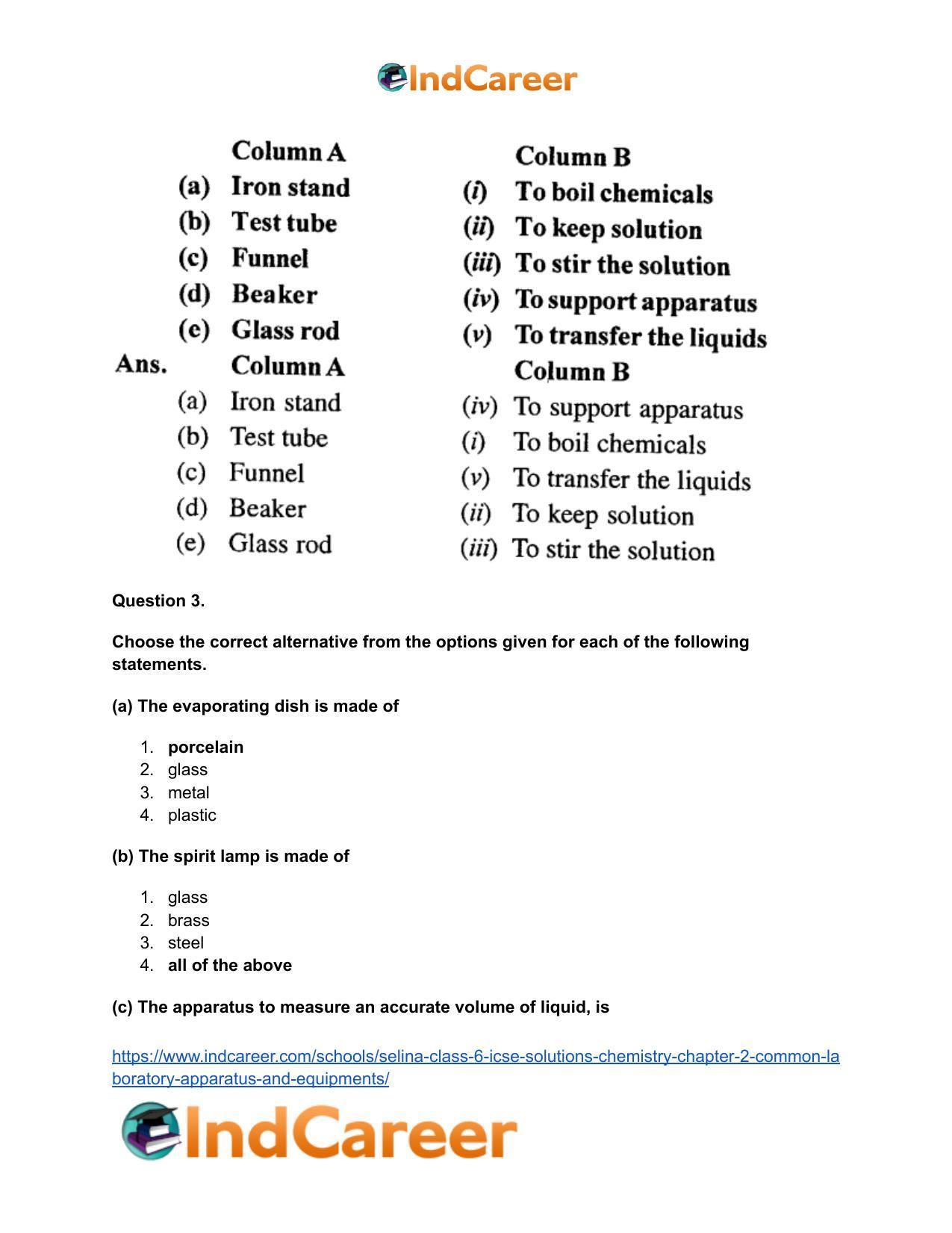 Selina Class 6 ICSE Solutions Chemistry : Chapter 2- Common Laboratory Apparatus and Equipments - Page 7