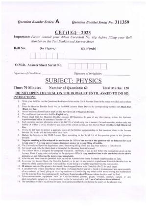 PUCET UG 2023 Physics Question Paper