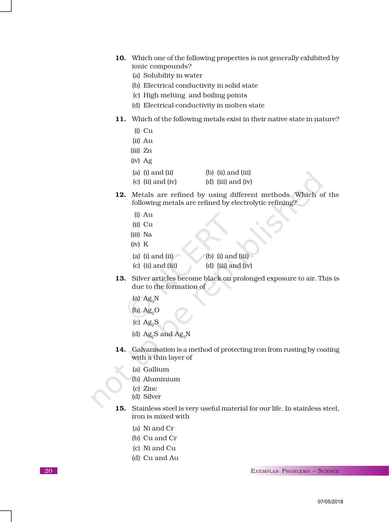 NCERT Exemplar Book for Class 10 Science: Chapter 3 Metals and Non-metals - Page 3