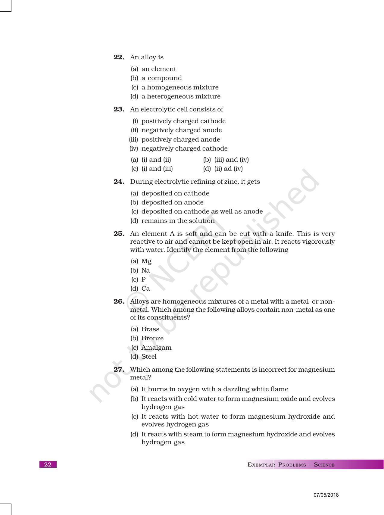 NCERT Exemplar Book for Class 10 Science: Chapter 3 Metals and Non-metals - Page 5