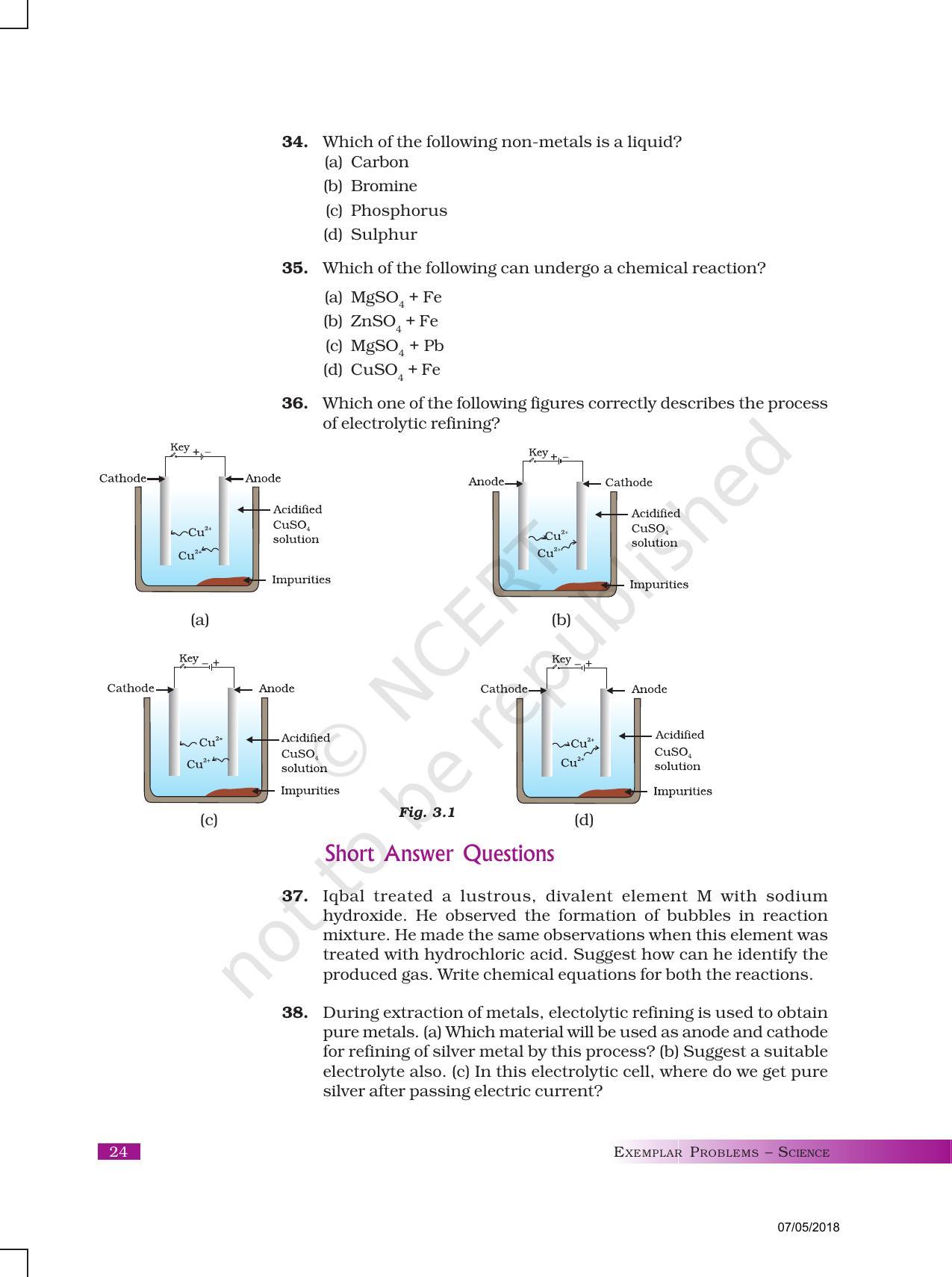 NCERT Exemplar Book for Class 10 Science: Chapter 3 Metals and Non-metals - Page 7