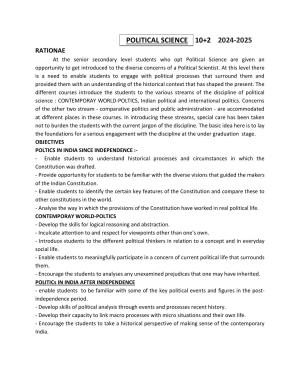 HP Board Class 12th Syllabus for Political Science