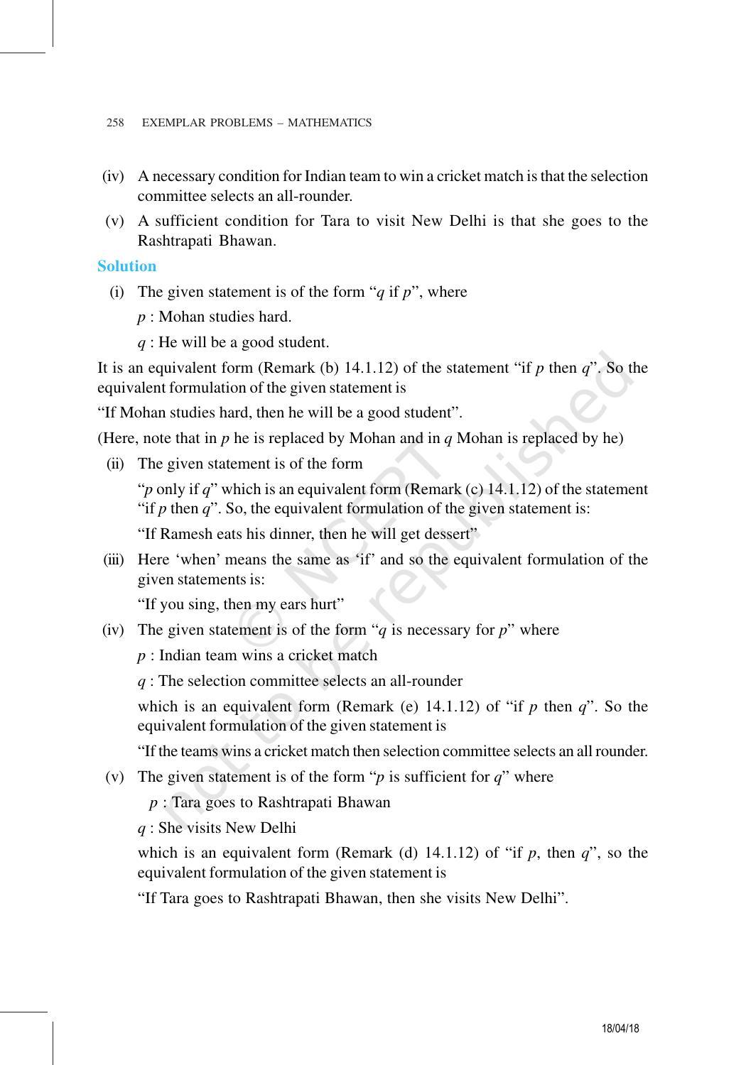 NCERT Exemplar Book for Class 11 Maths: Chapter 14 Mathematical Reasoning - Page 13