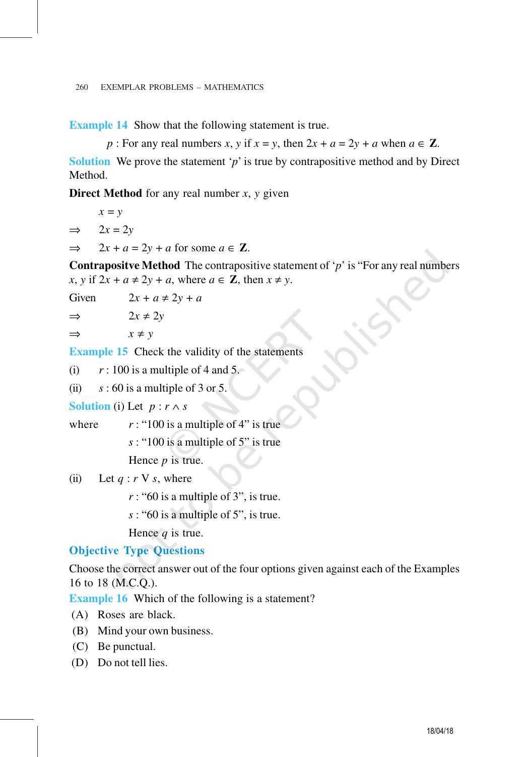 NCERT Exemplar Book for Class 11 Maths: Chapter 14 Mathematical Reasoning - Page 15