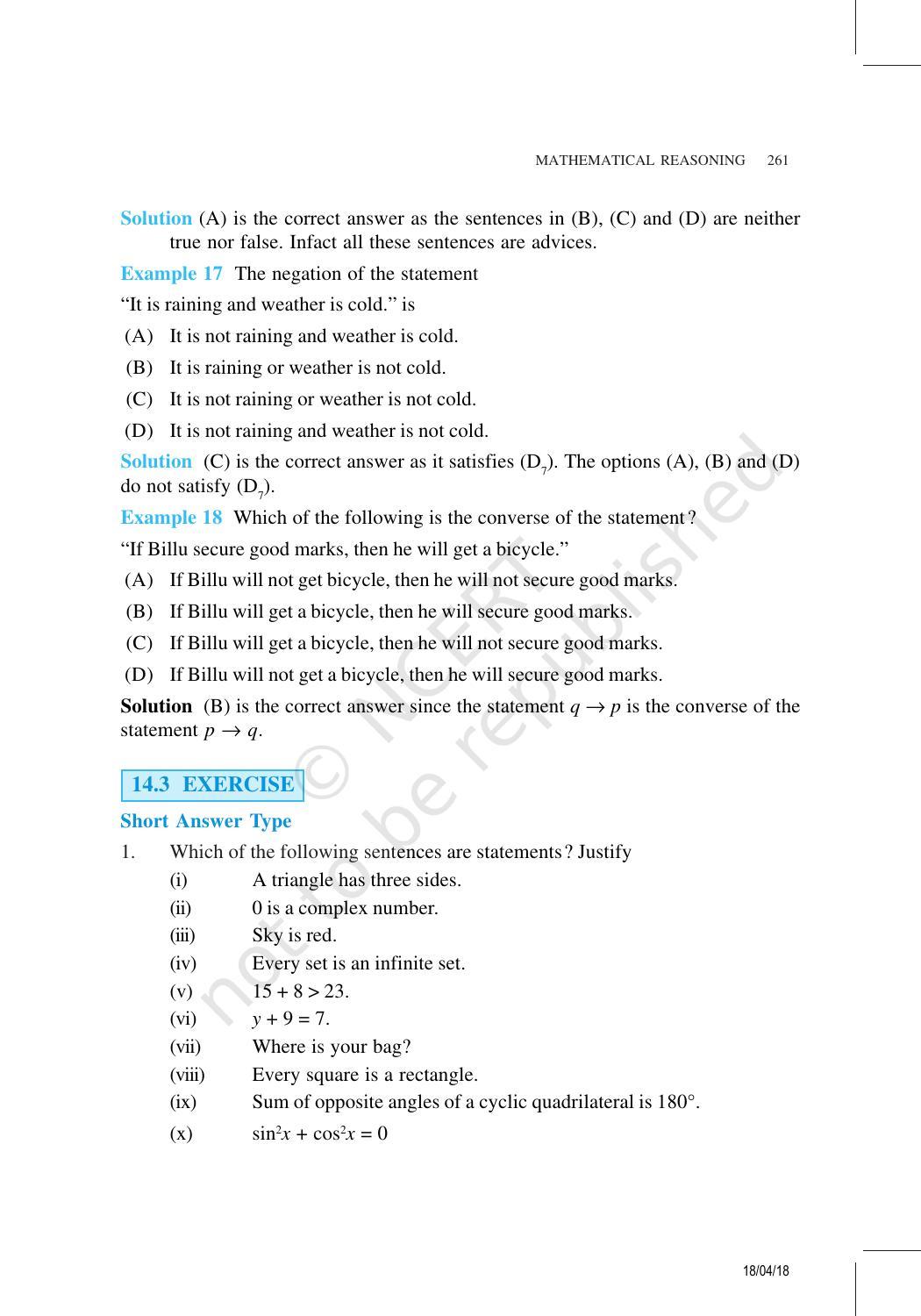 NCERT Exemplar Book for Class 11 Maths: Chapter 14 Mathematical Reasoning - Page 16