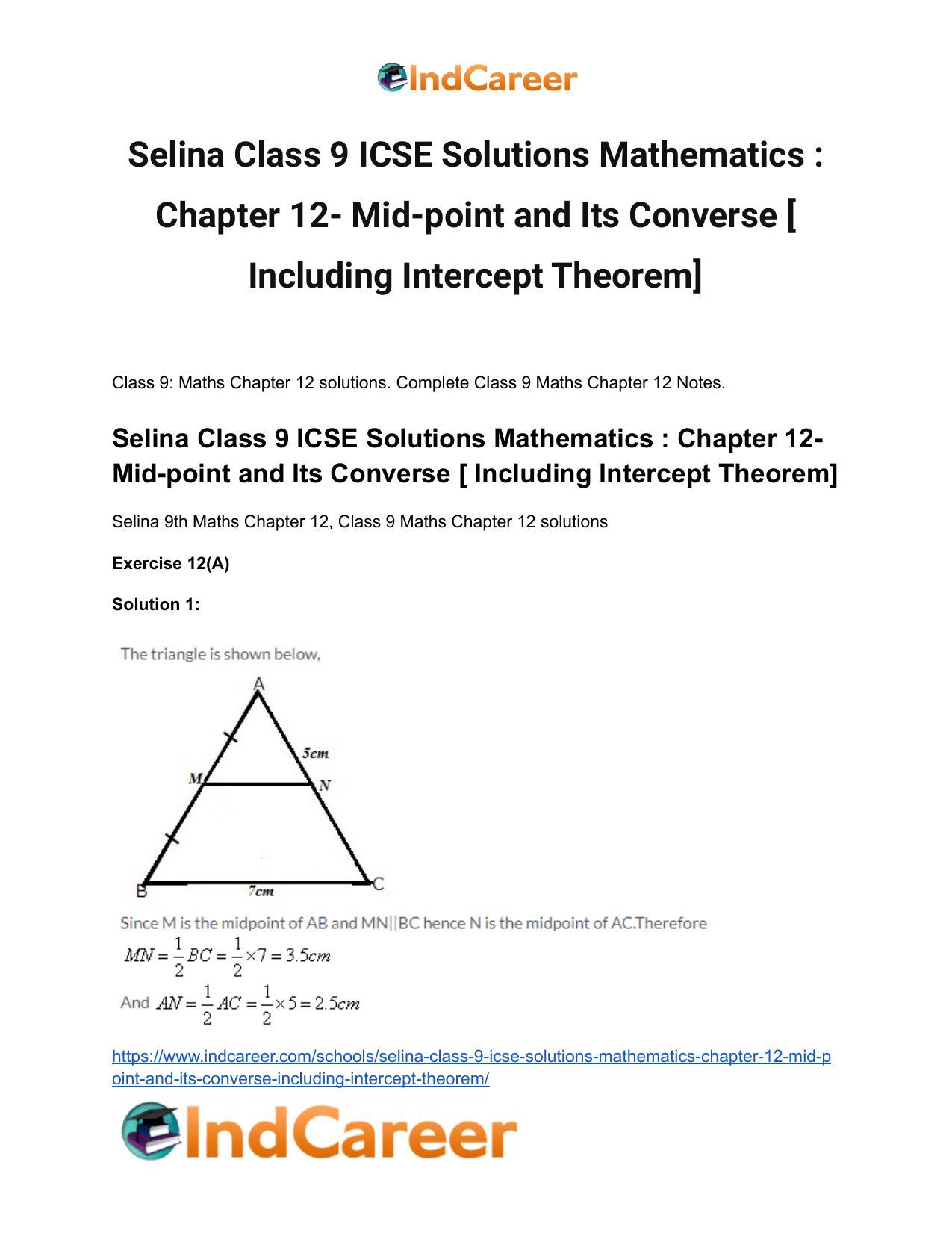 Selina Class 9 ICSE Solutions Mathematics : Chapter 12- Mid-point and Its Converse [ Including Intercept Theorem] - Page 2