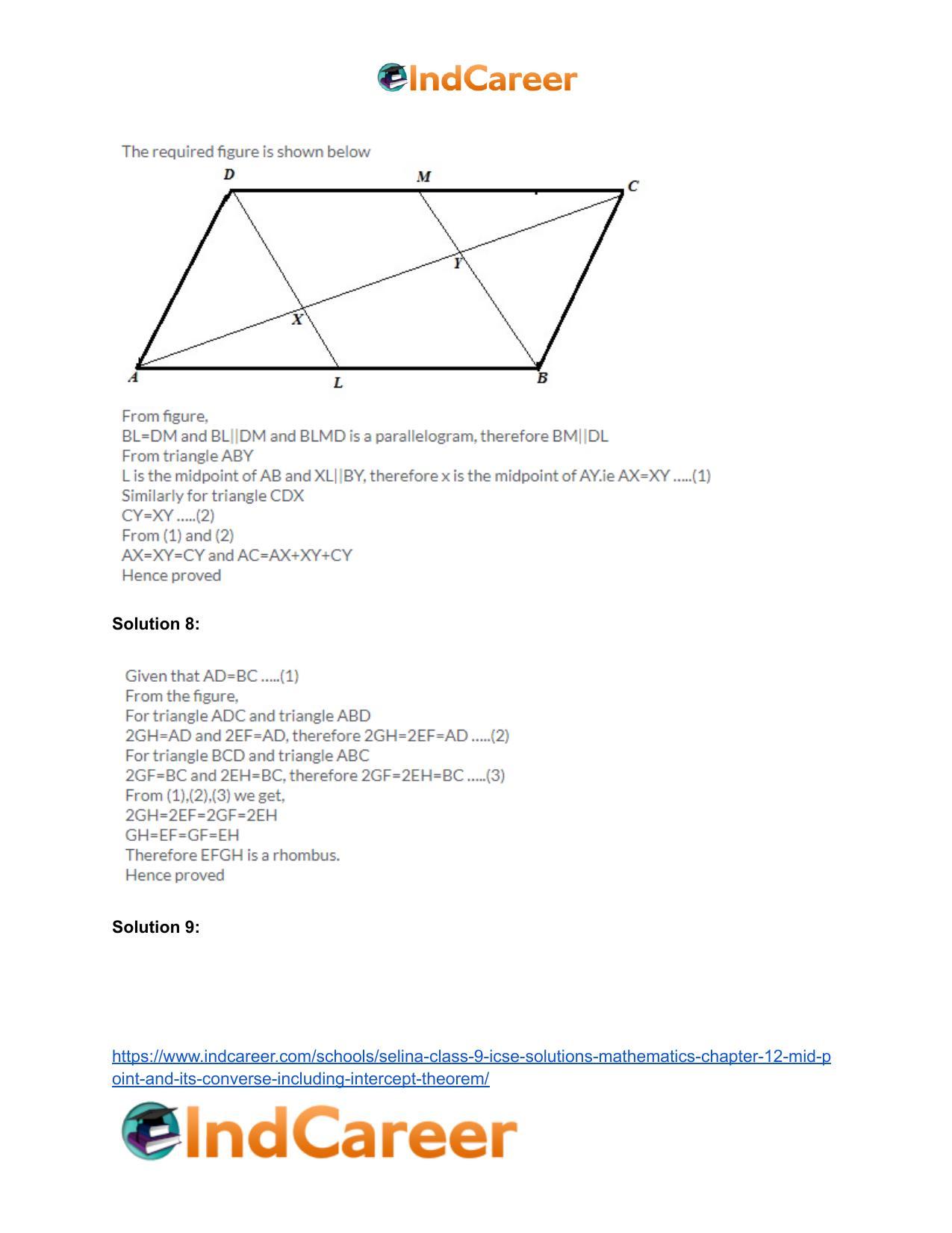 Selina Class 9 ICSE Solutions Mathematics : Chapter 12- Mid-point and Its Converse [ Including Intercept Theorem] - Page 7