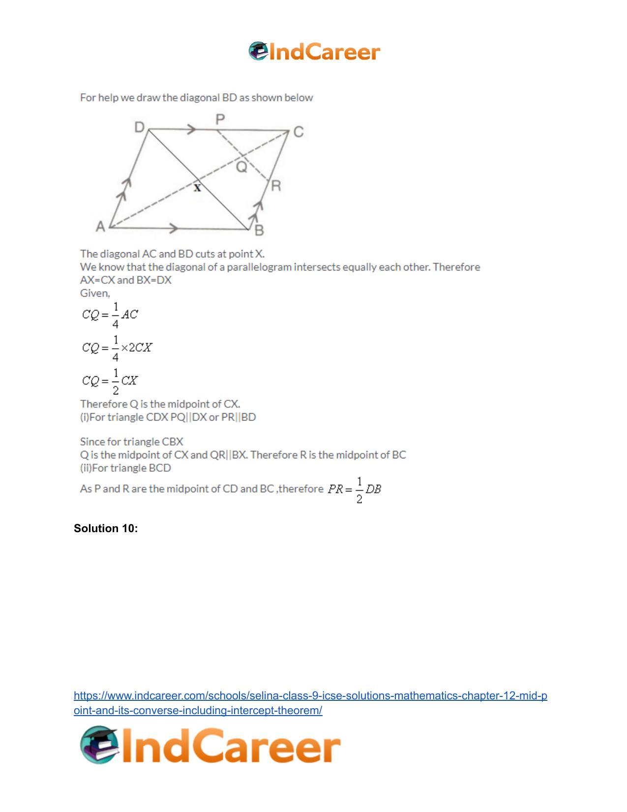 Selina Class 9 ICSE Solutions Mathematics : Chapter 12- Mid-point and Its Converse [ Including Intercept Theorem] - Page 8