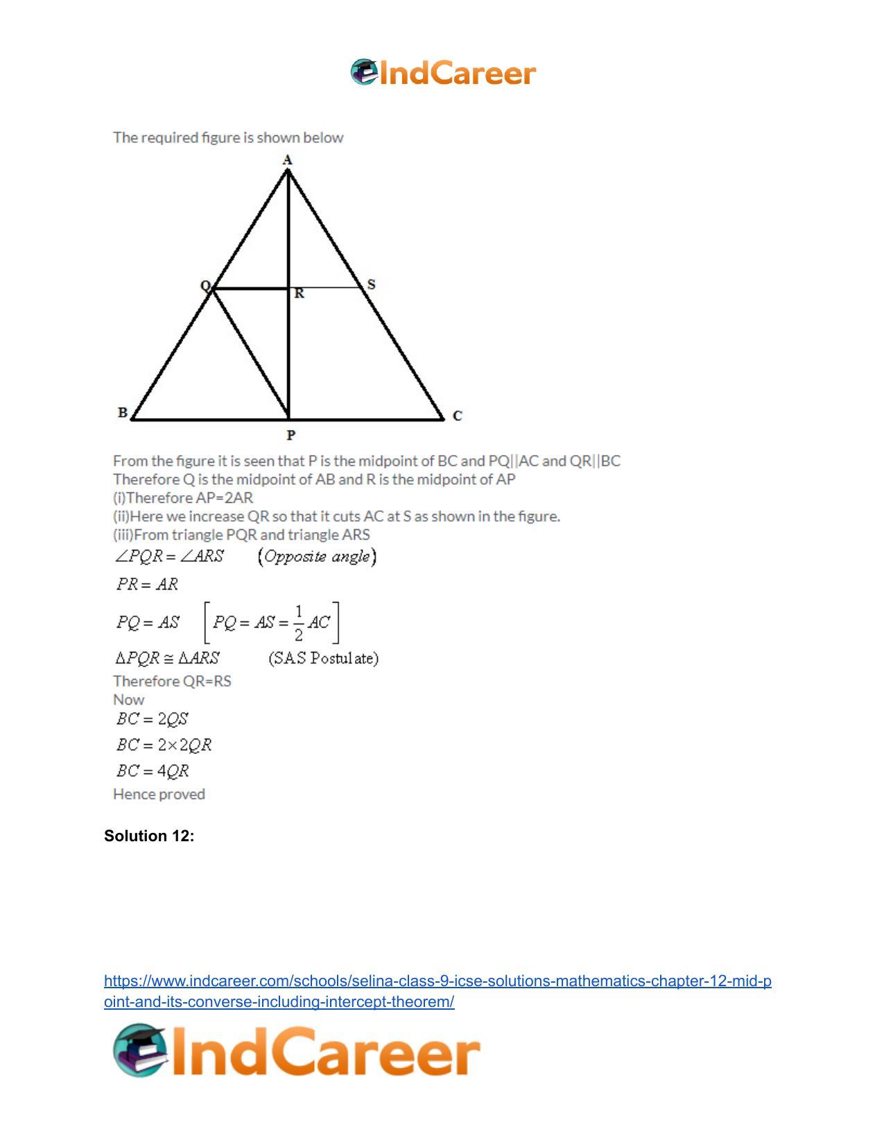 Selina Class 9 ICSE Solutions Mathematics : Chapter 12- Mid-point and Its Converse [ Including Intercept Theorem] - Page 10