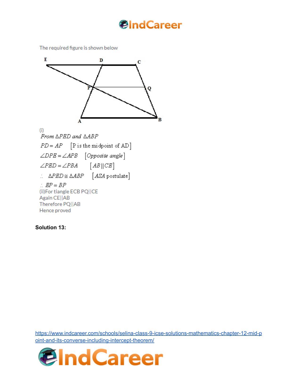 Selina Class 9 ICSE Solutions Mathematics : Chapter 12- Mid-point and Its Converse [ Including Intercept Theorem] - Page 11