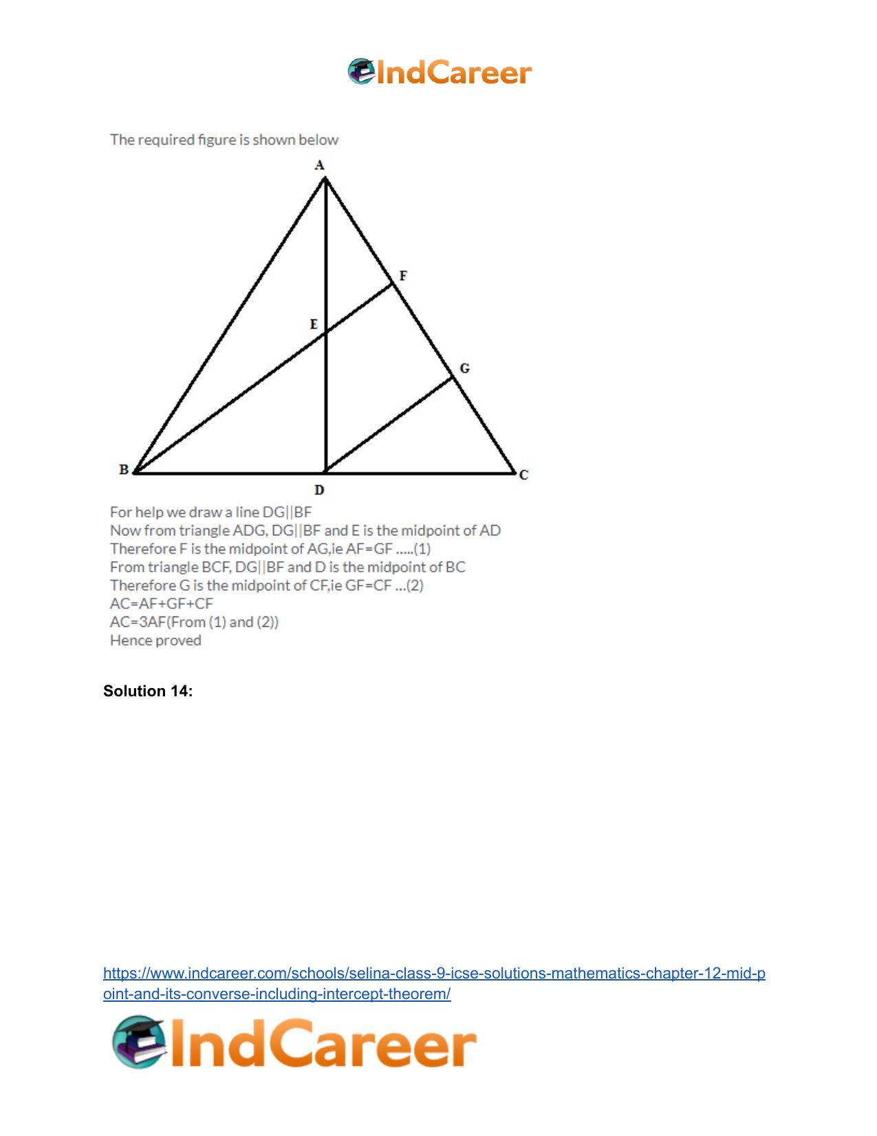 Selina Class 9 ICSE Solutions Mathematics : Chapter 12- Mid-point and Its Converse [ Including Intercept Theorem] - Page 12