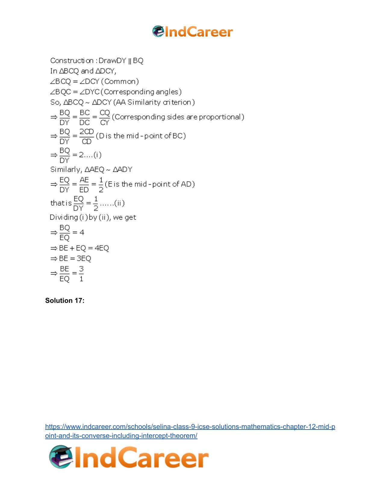 Selina Class 9 ICSE Solutions Mathematics : Chapter 12- Mid-point and Its Converse [ Including Intercept Theorem] - Page 15
