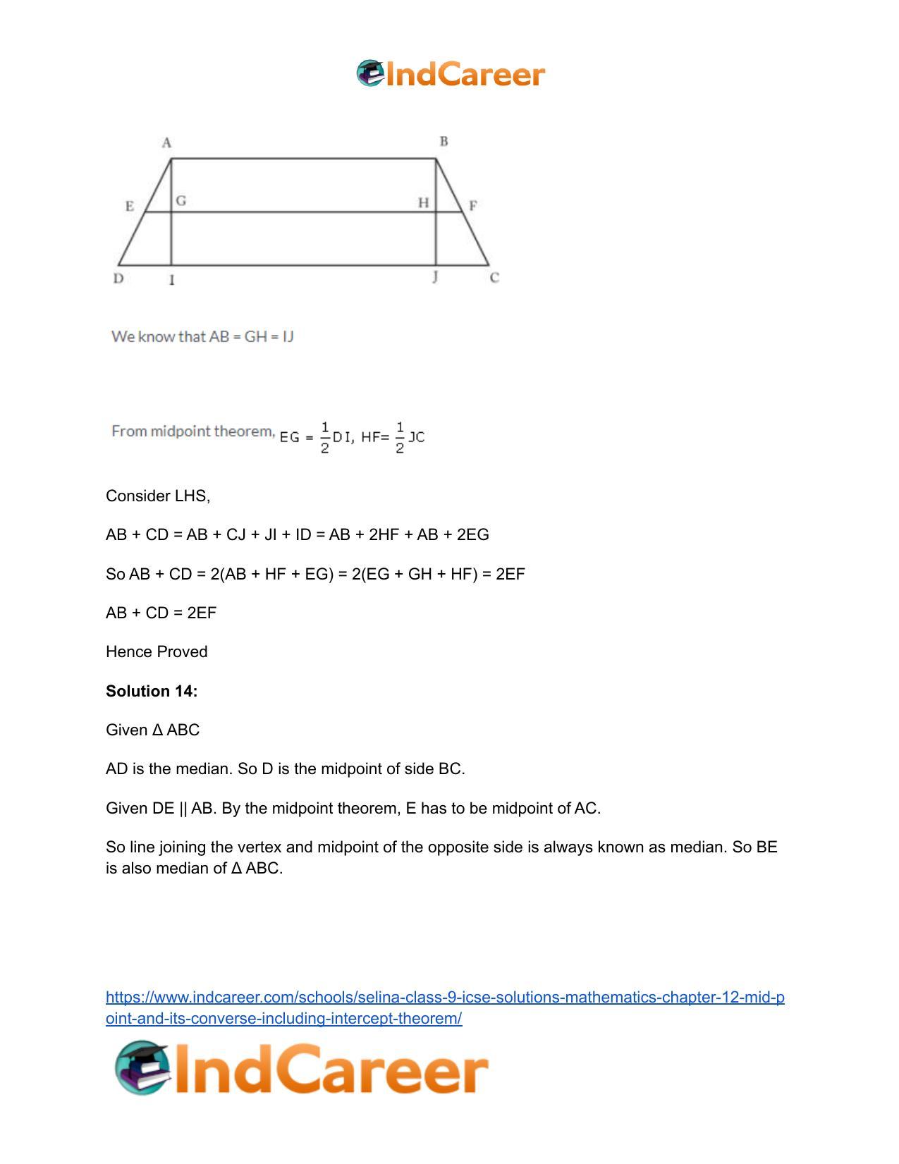 Selina Class 9 ICSE Solutions Mathematics : Chapter 12- Mid-point and Its Converse [ Including Intercept Theorem] - Page 27