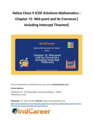 Selina Class 9 ICSE Solutions Mathematics : Chapter 12- Mid-point and Its Converse [ Including Intercept Theorem]